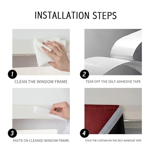 Self Adhesive Curtains 100% Blackout Shades Window Cover Sticky Curtain Portable Easy Open Black Out Curtains for Bedroom Living Room No Drilling (Burgundy/ Thickened / 59"W x 63"L (Pack of 1))