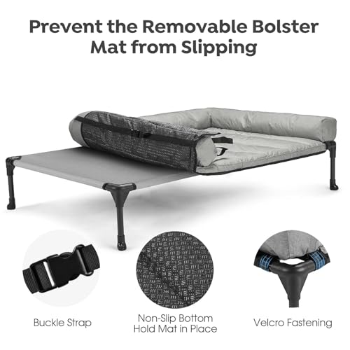 Outdoor Elevated Dog Bed with Waterproof Bolster Cushion (Light Grey / 42.0"L x 30.0"W x 7.0"Th)