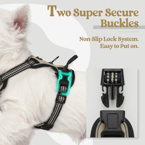 Dog Harness No Pull with 2 Leash Clips (X-Small / Beige)