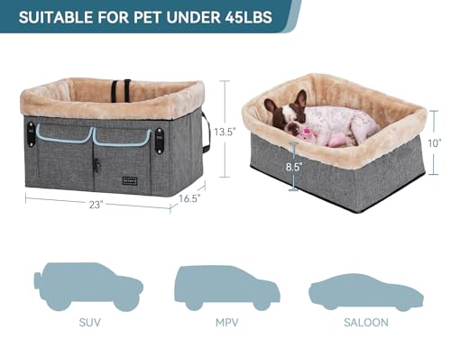 Dog Car Seat Medium Sized Dog or 2 Small Dogs with Patent Buckles (Medium / Light Grey)