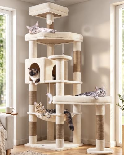 65in Sturdy Cat Tree Tower for Indoor Large Cats (65inch / Beige)