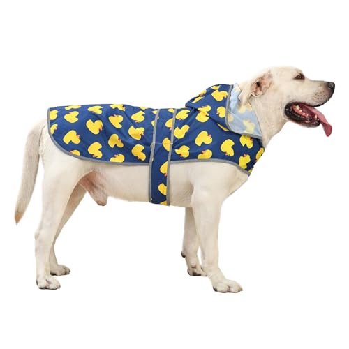 Dog Raincoat Waterproof Dog Rain Jacket with Hood (Navy Blue Duck / X-Large)