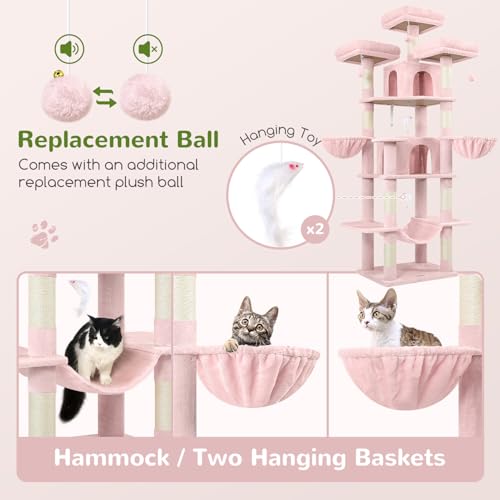 Big XXL Cat Tower for Indoor Multiple Cats (Pink / 80inch)