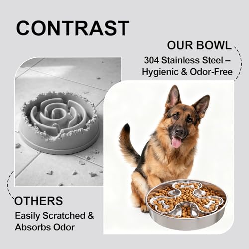 304 Stainless Steel Slow Feeder Dog Bowls (B: Silver)