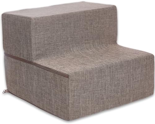 Dog Stairs & Steps (Brown Linen / H: 12 Inches (Foldable))