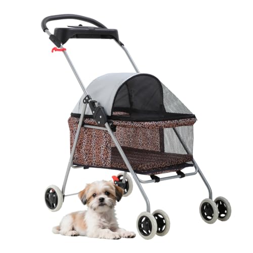 Foldable Pet Stroller for Small (Leopard Skin)