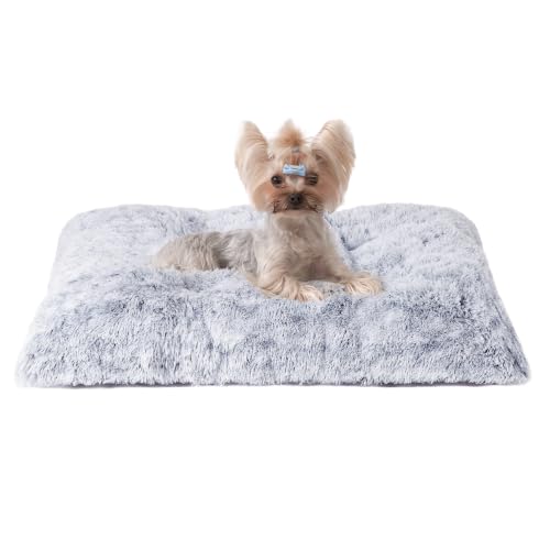 Fluffy Dog Crate Bed for Small Dogs (Grey / 23.5 x 17.5)