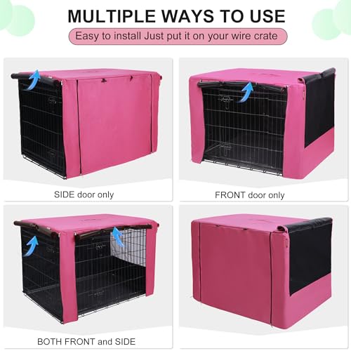 48 Inch Dog Crate Cover with Mesh (48.0"L x 30.0"W x 33.0"H / Pink)