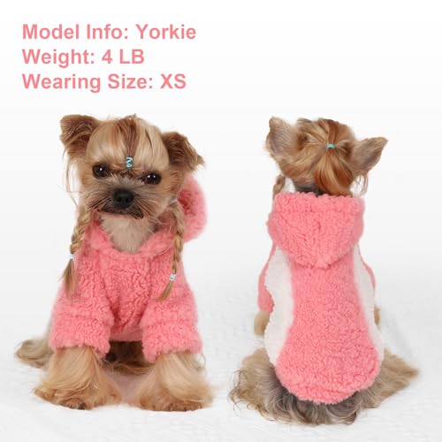 Dog Hoodie Pet Clothes Sweater with Hat Soft and Warm Cold Weather for Small Patchwork Hood (X-Small (Chest 12.2 in) / PIink)