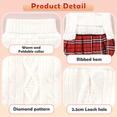 Small Dog Sweater Dress with Bowtie Turtleneck (Large (14-21lbs) / White)