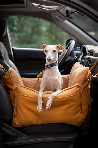 Small Dog Car Seat for Small Medium Pets with Harness Clip (Camel / Medium)