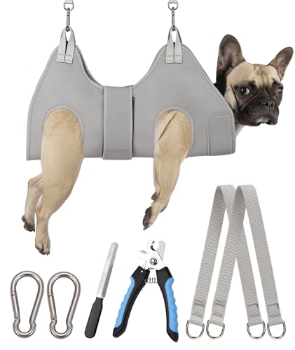 Dog Grooming Hammock Harness (M (45 LB Max) Silver Grey 8-15in)