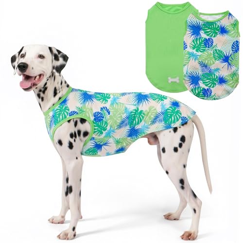 2Pack Dog Shirts for Medium Large Dogs Breathable Mesh Tank Top (XX-Large (40-55lbs) / 2# 2Pack (Hawaii+Green))