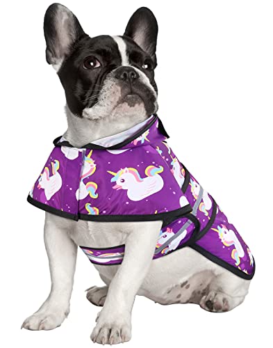 Dog Raincoat with Hood & Leash Hole S (Small / Purple Unicorn Ducks)