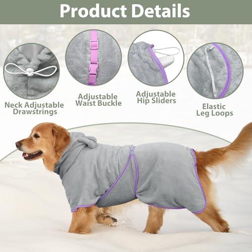 Dog Bathrobe Super Absorbent Towel Robe (Grey / XX-Large)
