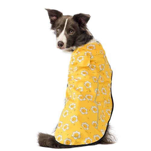 Dog Raincoat Adjustable Waterproof Reflective Rain Jacket for Small Medium Large Dogs (M Chest 26"-32" / Yellow Sun)