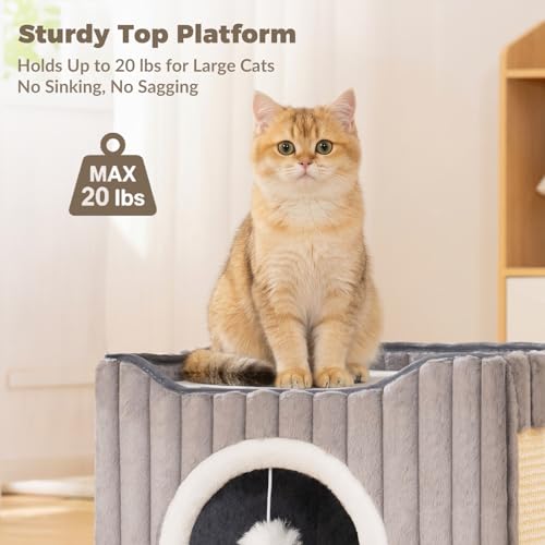 3-in-1 Cat Cave Bed for Indoor Cats with Scratch Pad (Grey)