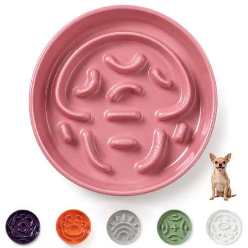 Ceramic Slow Feeder Dog Bowl (Pink / Small without Stand)