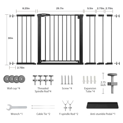 29.7 54.2" Baby Gate for Stairs (Black / 29.7-54.2"W x 30"H)