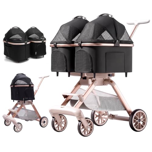 Double Pet Stroller with Detachable Carriers (Black)