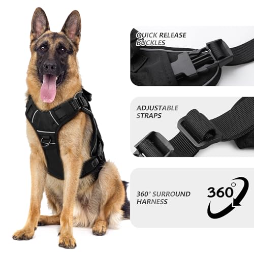 Black Tactical Dog Harness for Extra Large Dogs (Black / XX-Large: 110-160 lbs (Chest:36-43",Neck:26-37"))