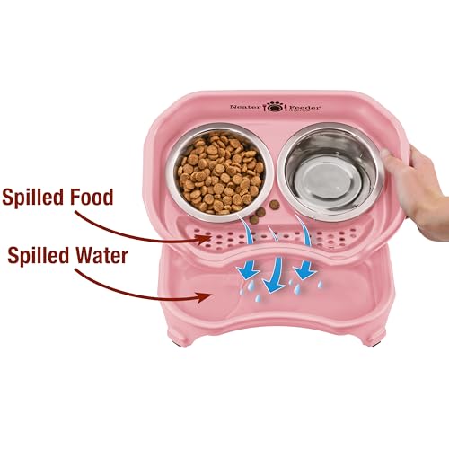Express Mess Proof Dog Bowls Elevated for Small Breeds Under 15 Lb (Small w/ Standard Bowls / Pink)