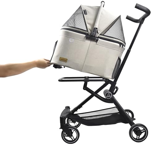 2026 Upgraded Version 3 in 1 Dog Cat Stroller with Detachable Carrier Lightweight Folding Portable All Terrain Pet Travel System Puppy Kitty Doggie Bunny Stroller for 30lbs (Light Khaki)