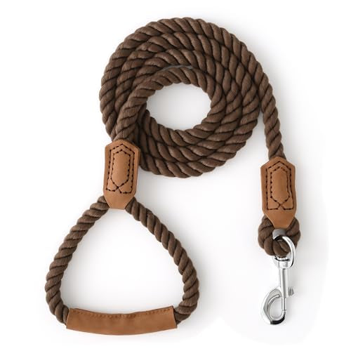 Dog Leash Braided Cotton Rope w (Dark Tan / 48 Inch-1/2")