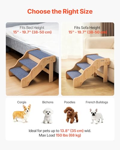 Wood Pet Stairs (Wood Color+Blue / 3-Step Fixed)