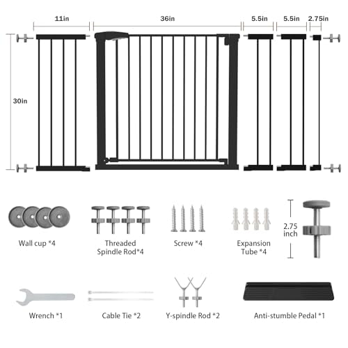 Extra Wide Baby Gate for Doorways (Black / 36-63"W x 30"H)