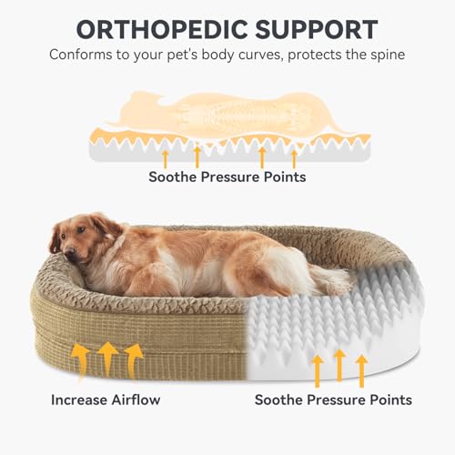 Orthopedic Dog Bed for Extra Large Dogs (Light Brown / 48"l X 35"w X 7.5"th)