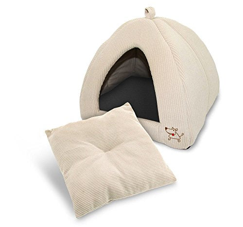 Cat Bed for Indoor Cat (Beige Corduroy / 16" x 16" x H:14")