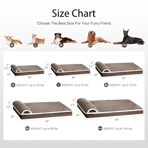 Orthopedic Large Dog Bed Pillow Pet Sofa Bed 48''X30'' Taupe (Taupe / 48"L x 30"W x 3.5"Th)
