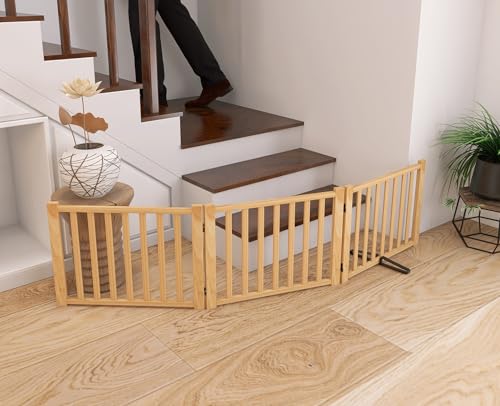 Non Painted Wooden Freestanding Dog Gates (【3 Panel】-16.9“ H)