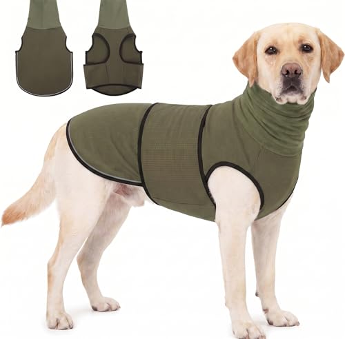 Reflective & Soft Dog Anxiety Vest with Ear Wraps for Thunderstorm (Army Green / X-Large)
