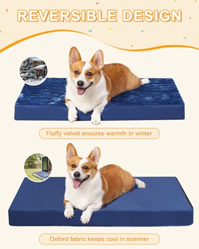 Orthopedic Dog Bed for Medium Dogs with Waterproof Lining (Blue / 29.0"L x 18.0"W x 3.0"Th)