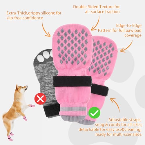 Anti Slip Dog Socks Shoes for Hot Pavement to Prevent Licking Paws Scratching (Pink / Small (4 Pack))