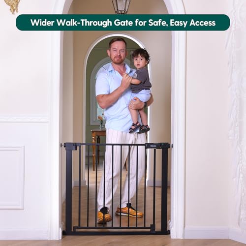 Baby Gate for Stairs No Drilling (Black / 31-36"W, 30"H)
