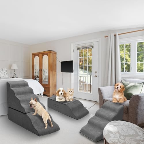 6 Step Dog Stairs Steps for High Bed 30" H (Dark Grey 30" H)