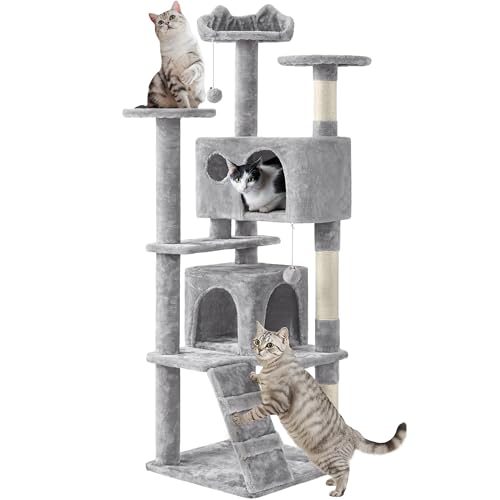 62in Cat Tree Tower (Light Gray / 62in)