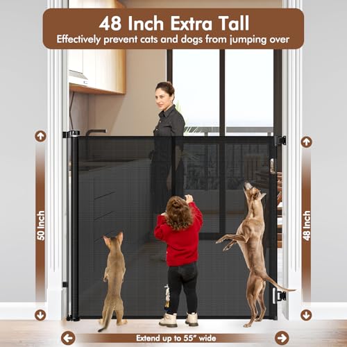 Reinforced 48" Extra Tall Pet Gate with Support Rods (Black / Reinforced 48" Tall x 55" Wide)