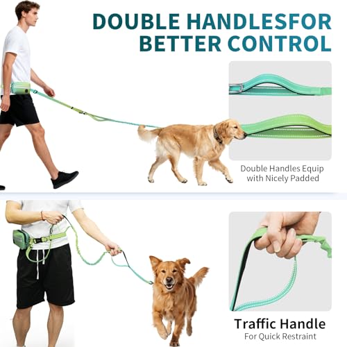 Waist Running Bungee Hands Free Dog Leash with Zipper Pouch for Walking Jogging Hiking