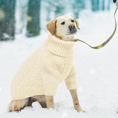 White Dog Christmas Sweater Warm Soft Cable Knit Dog Sweater (Large / White)