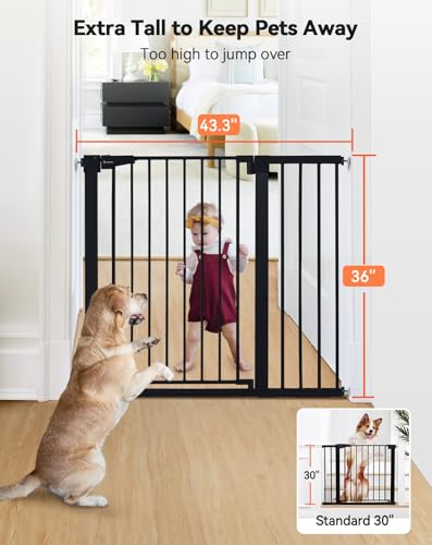 36" Extra Tall Baby Gate for Stairs (36"Tall 43.3"Wide / Black)