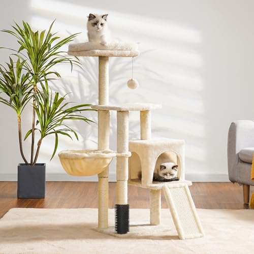 Cat Tree with Cat Self Groomer Brush (42.5 inch / Beige)