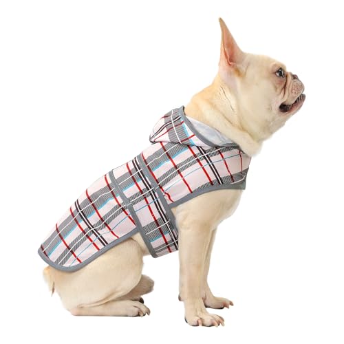 Dog Raincoat Waterproof Dog Rain Jacket with Hood (Khaki Plaid / Medium)