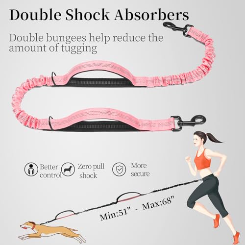 Hands Free Dog Leash with Zipper Pouch (Baby Pink / Large)