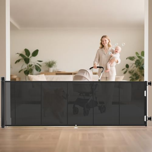 120 inch Reinforced Retractable Baby Gates 42 inch Tall (Black / 42" Tall x 120" Wide)
