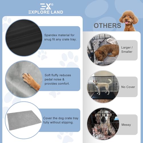 Dog Crate Pan Cover with Fluffy Top and Waterproof TPU Lining (Fits 36 inch Crate Pan / Gray)