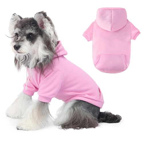 Dog Basic Hoodie Soft Dog Clothes Cold Weather Sweaters for Medium Large Dogs Cozy Fabric Warm Sweatshirt with Leash Hole for Boys (Pink / S(Back: 12.6",Chest:18.11", 5-10 lbs))